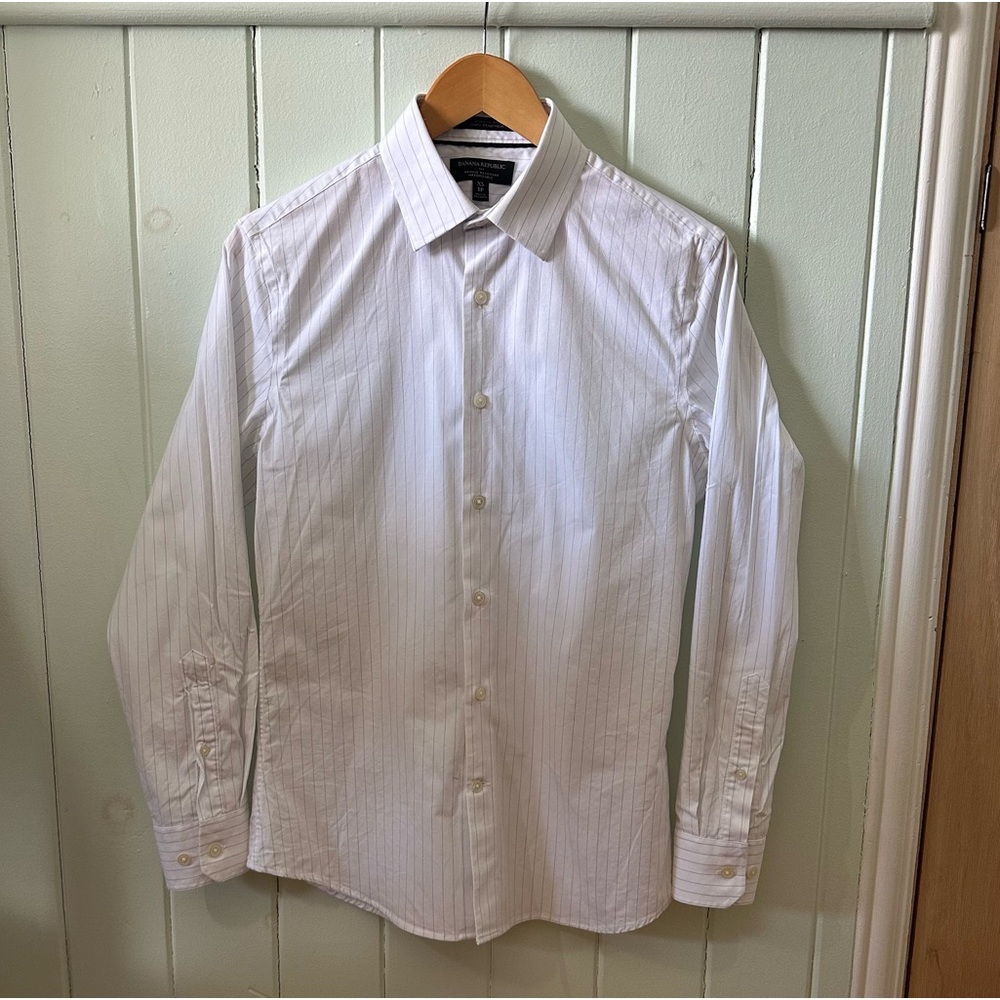 Banana Republic Factory White & Blue Pinstripe Men's Dress Shirt